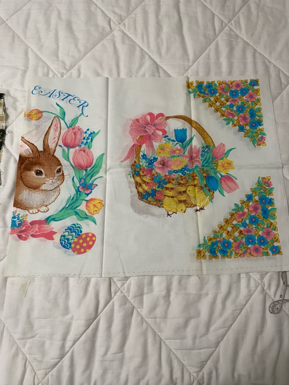 Vintage Easter Bunny & Basket Floral Fabric panel 17”x44”